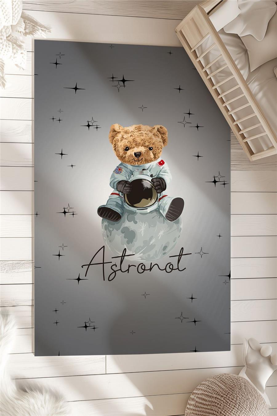 Sevimli Ayı Astronot Desenli  Çocuk Halısı Tlh-316