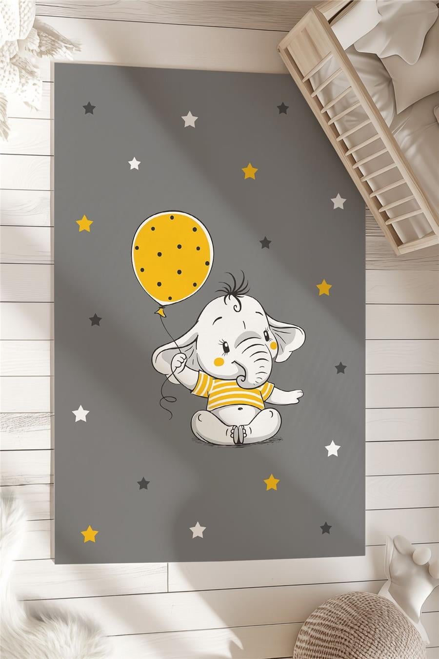 Balon Ve Fil Desenli Çocuk Ve Bebek Odası Dekoratif Halı Tlh-122
