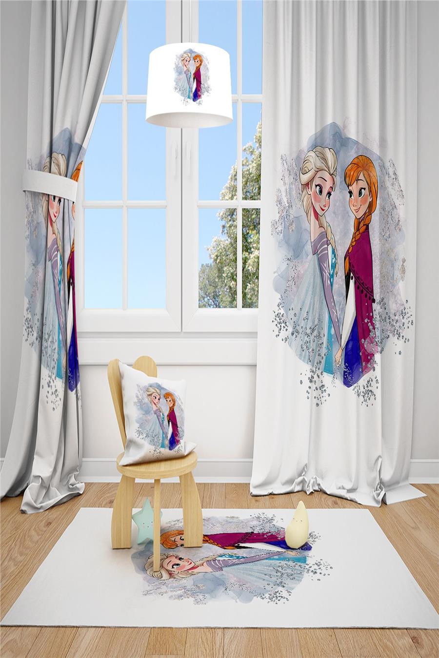 Frozen Elsa &amp; Anna Desenli Çocuk Ve Bebek Fon Perde Tla-306