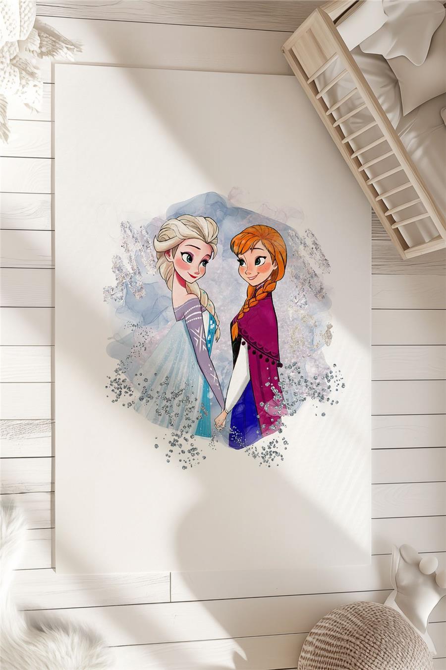 Frozen Elsa &amp; Anna  Desenli  Çocuk Ve Bebek Odası Dekoratif Halı Tlh-306