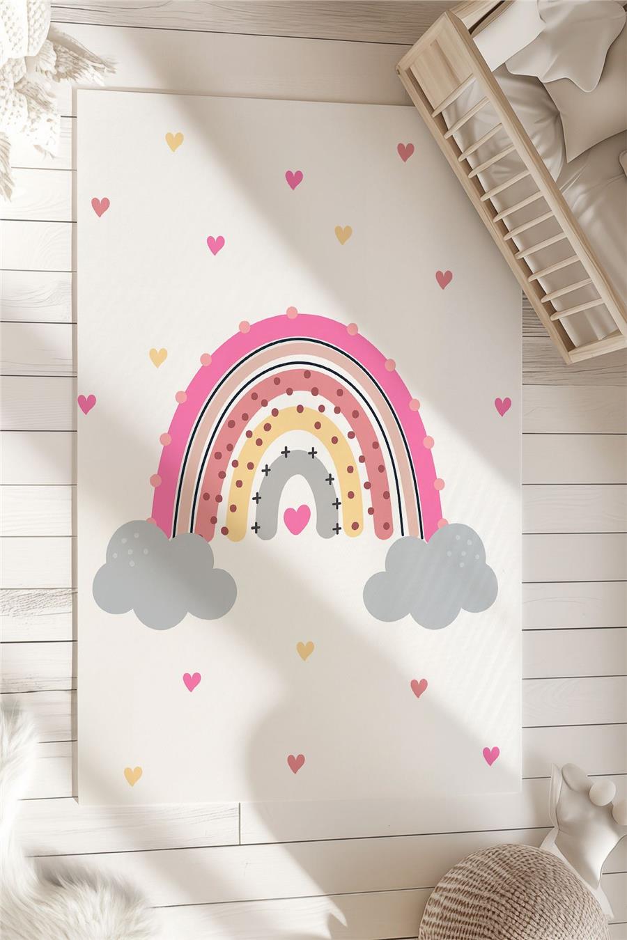 Gökkuşağı Desenli Çocuk Ve Bebek Odası Dekoratif Halı Tlh-025