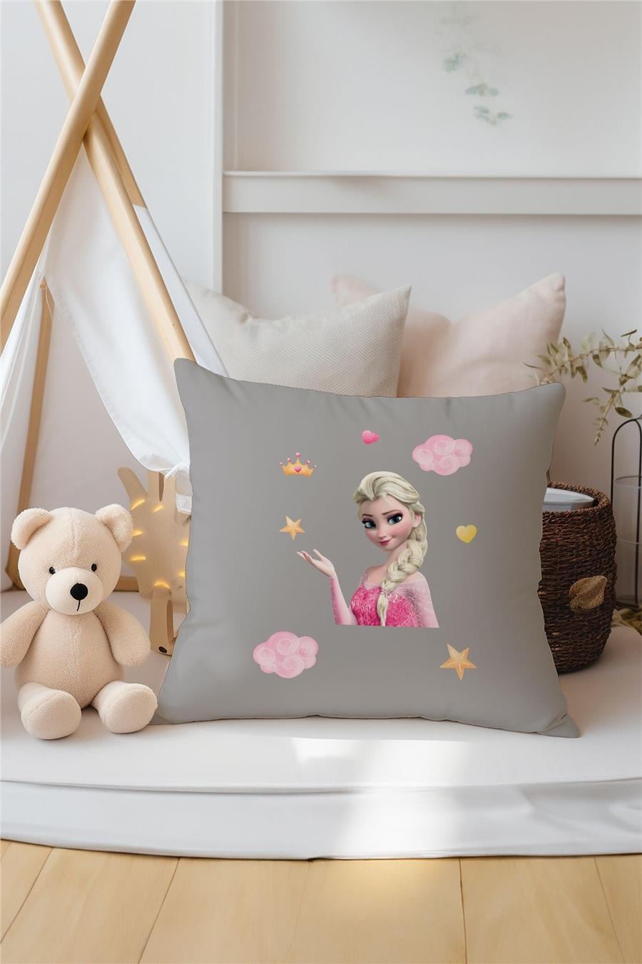 Gri Elsa Desenli Kız Çocuk Odası 3&