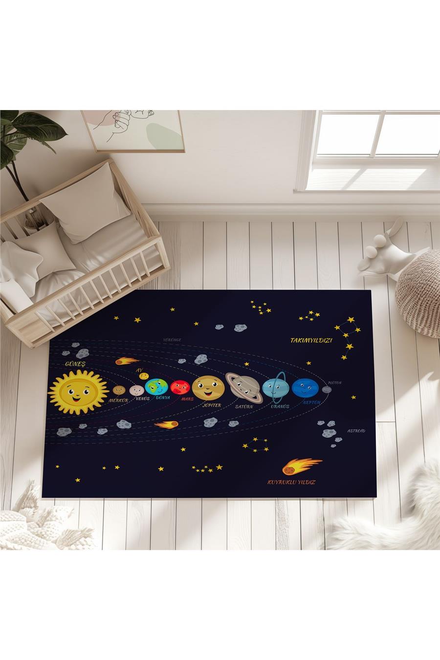 Gezegen Desenli Çocuk Ve Bebek Odası Dekoratif Halı Tlh-182