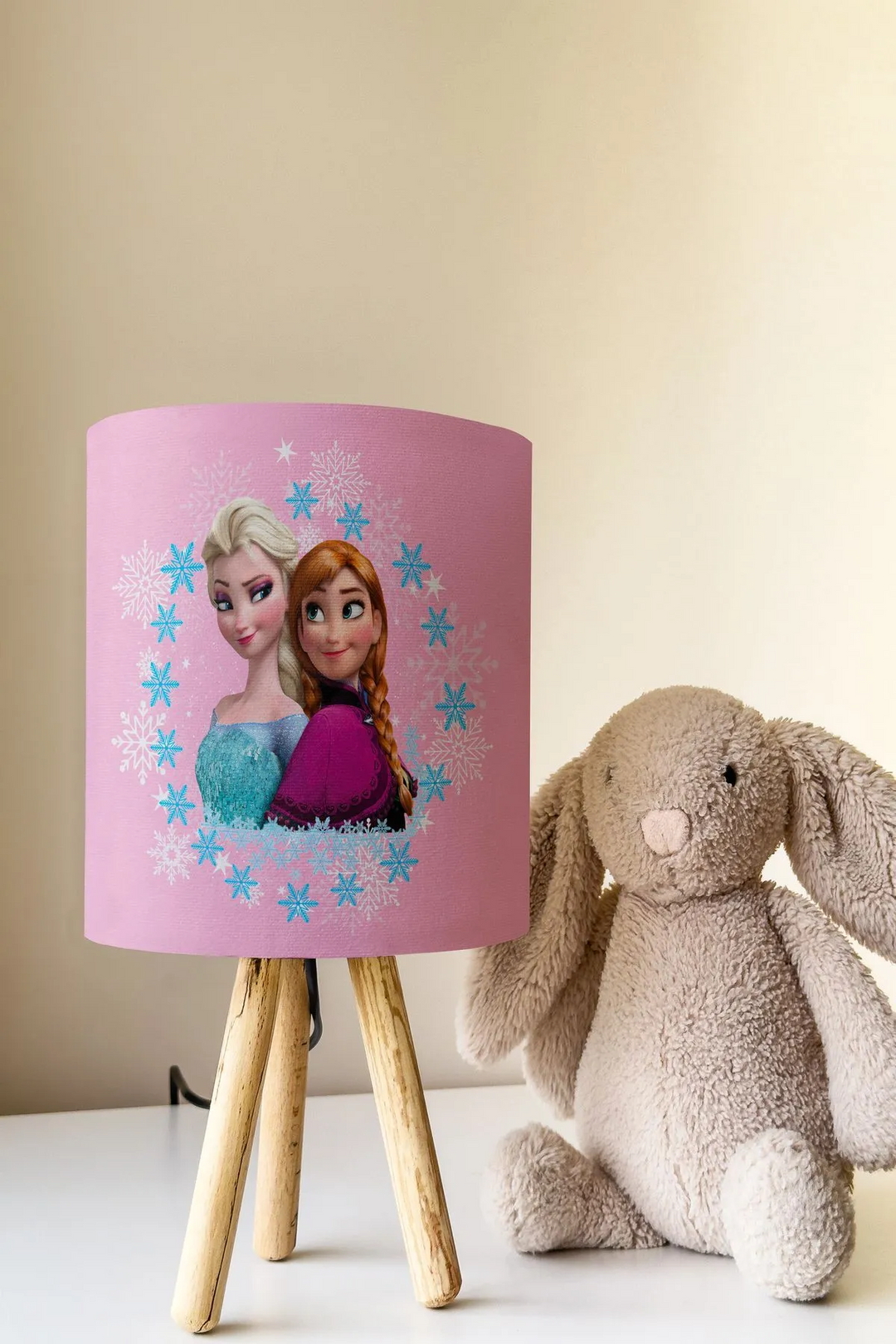 Pembe Elsa Anna Desenli Çocuk Odası Abajur Masa Lambası Tlab-153