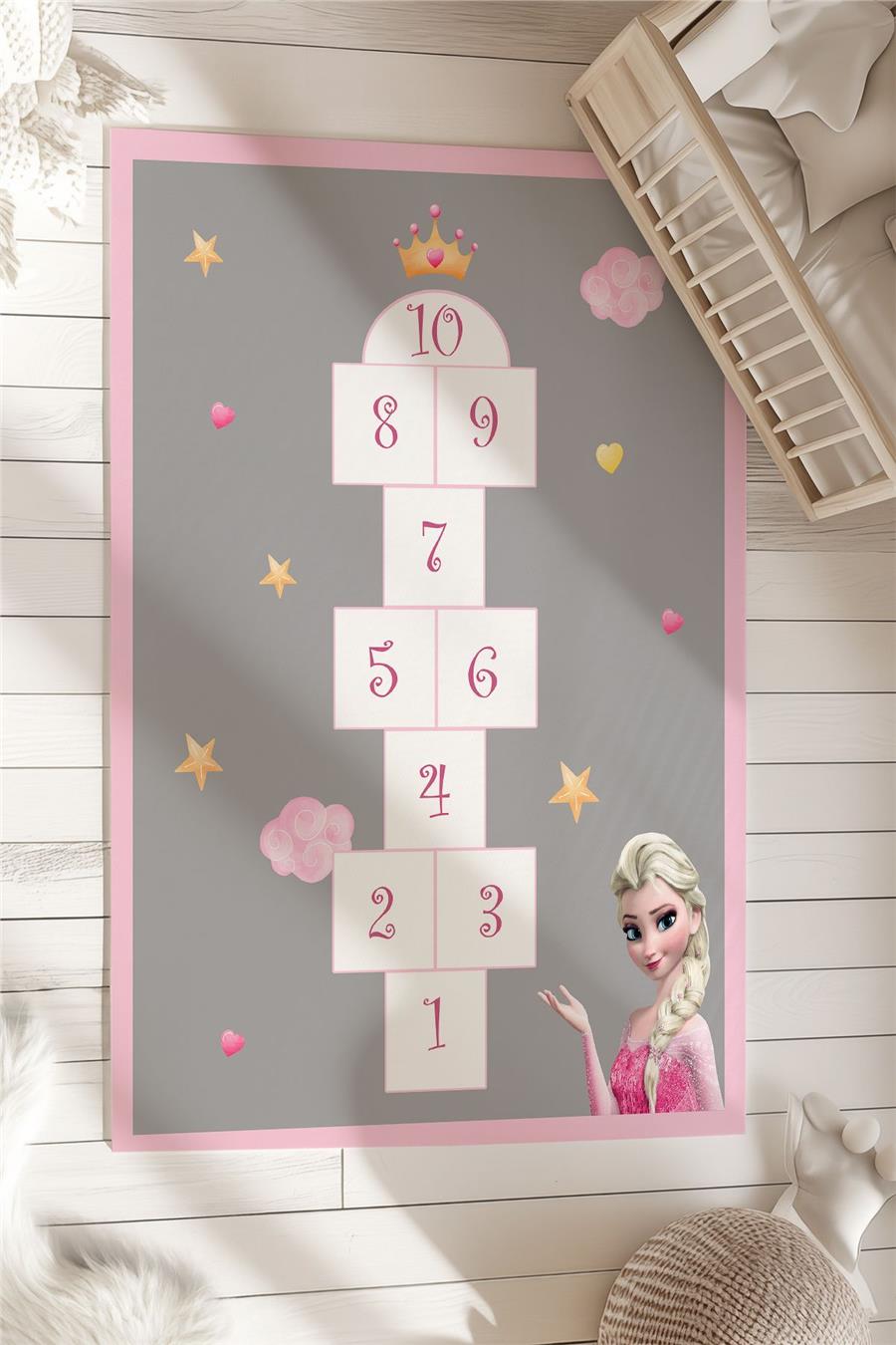 Gri Elsa Desenli  Çocuk Ve Bebek Odası Dekoratif Halı Tlh-201