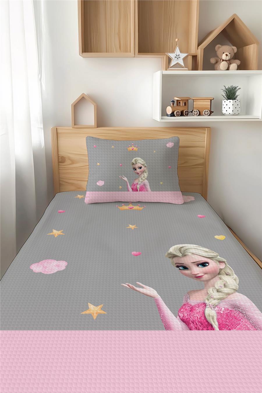 Gri Elsa Desenli Tek Kişilik Çocuk Pike Takımı