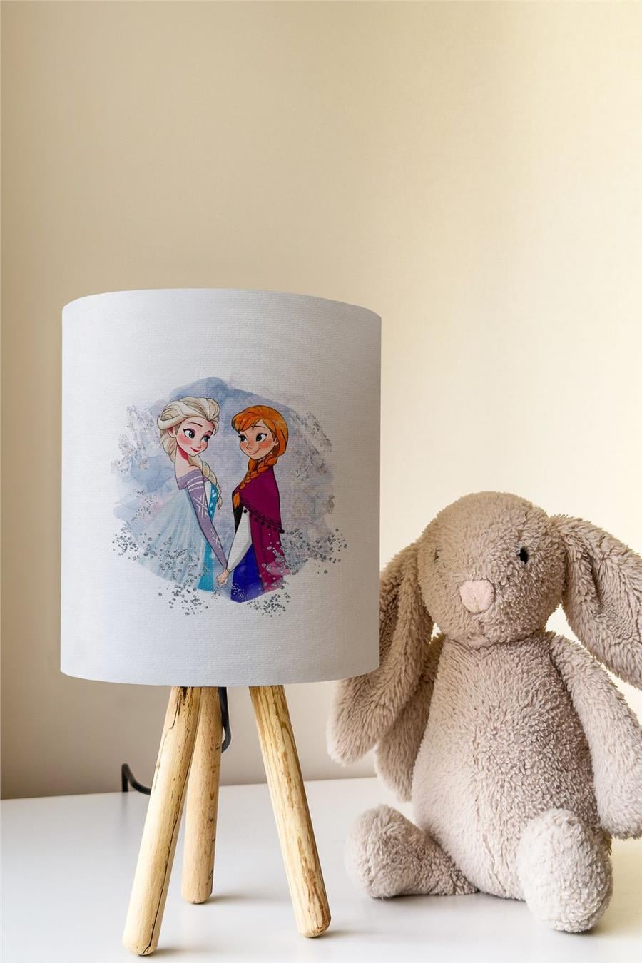 Frozen Elsa &amp; Anna Desenli Çocuk Odası Abajur Masa Lambası Tlab-306