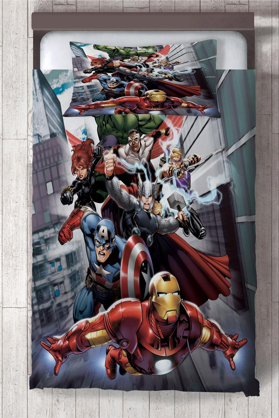 Marvel Süper Kahramanlar Desenli Çocuk Odası Yatak Örtüsü Tlay-302