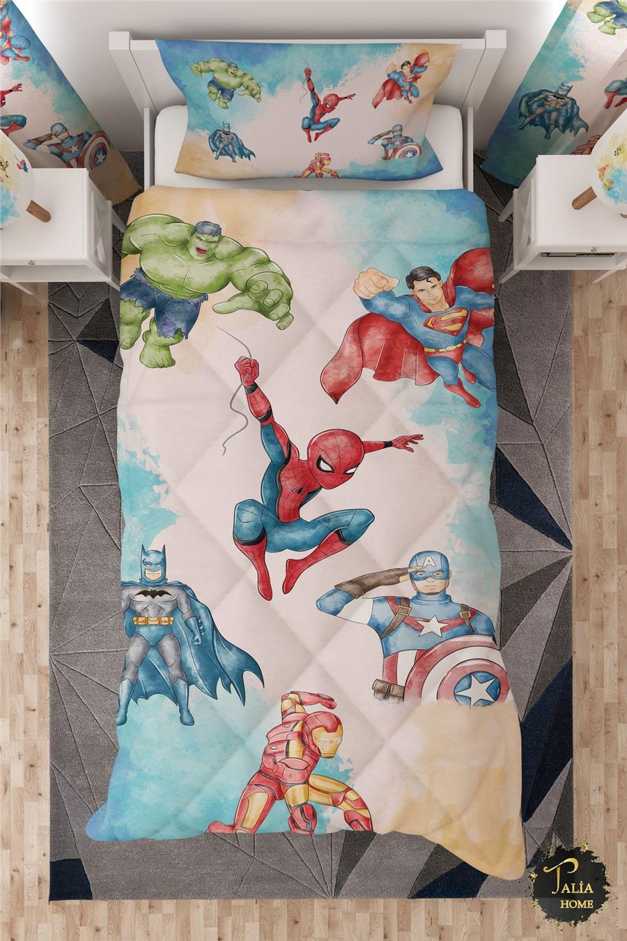 Marvel Süper Kahramanlar Desenli Tek Kişilik Çocuk Yorganı Uyku Seti