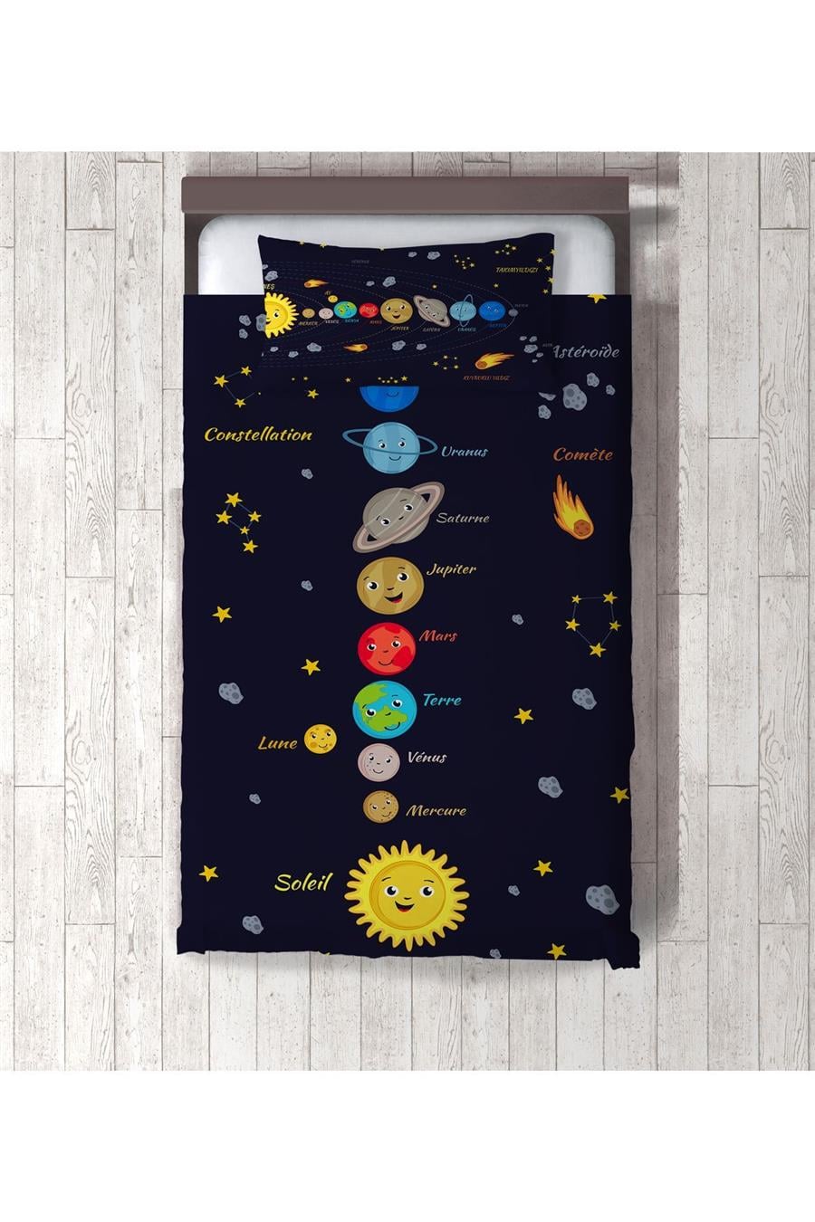 Gezegen Desenli Çocuk Odası Yatak Örtüsü Tlay-182