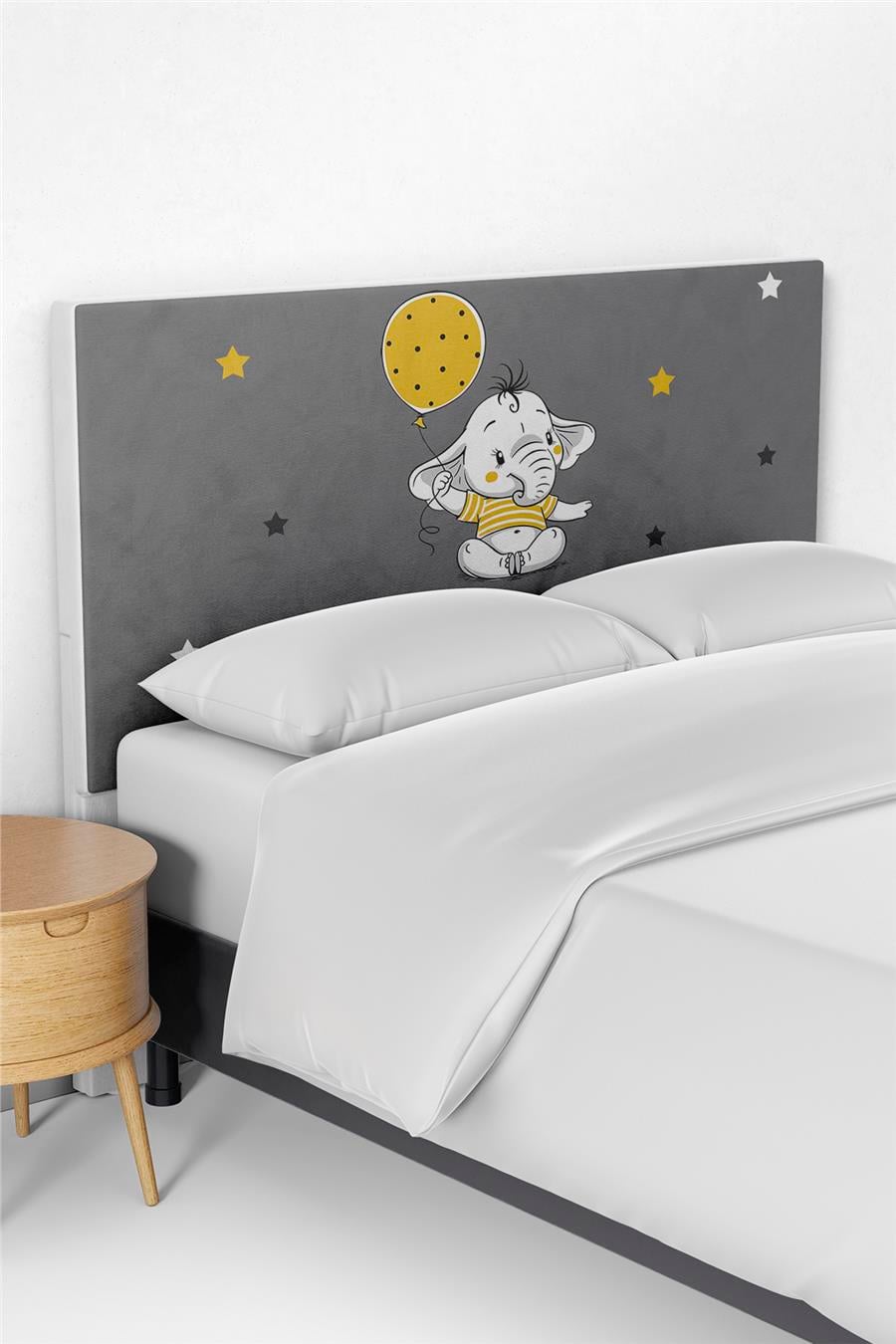 Gri Balon ve Fil Desenli Çocuk Odası Yatak Baza Başlık Kılıfı TLABK-122