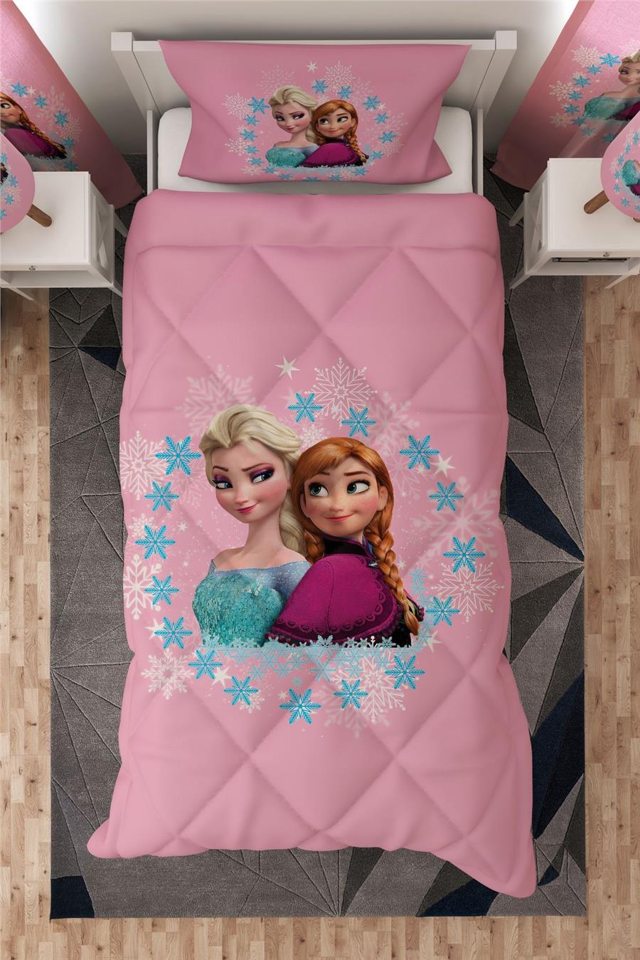 Elsa &amp; Anna Desenli Tek Kişilik Çocuk Yorganı Uyku Seti Tlag-153