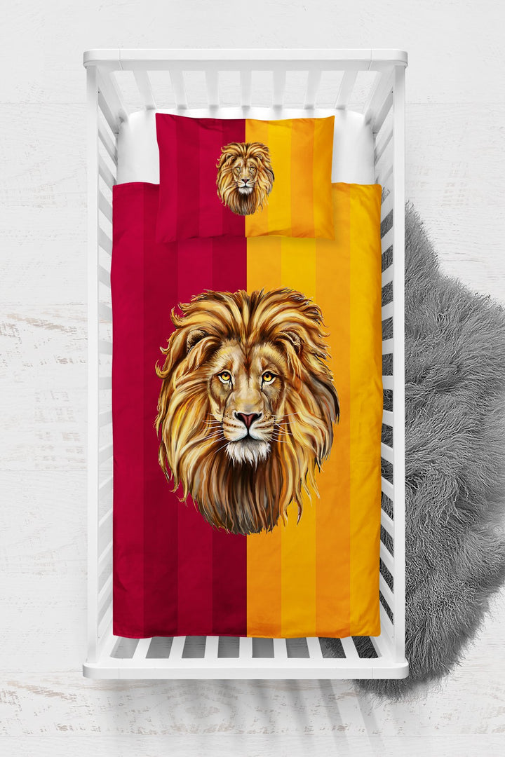 Sarı Kırmızı Aslan Desenli Bebek Beşik Nevresim Takımı Çarşaflı TLABN-318