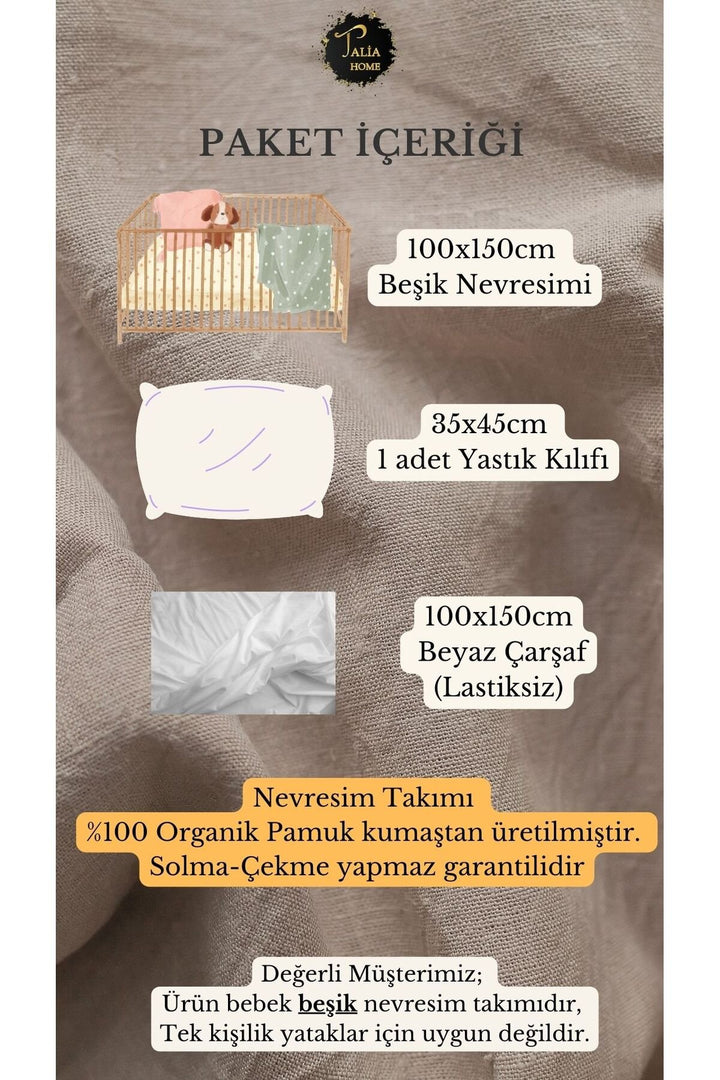 Sevimli Tavşan Havuç Desenli %100 PAMUK Organik Beşik Nevresim Takımı ÇARŞAFLI
