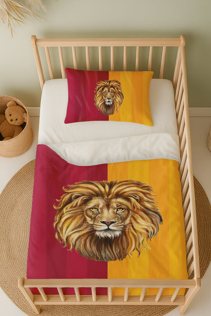 Sarı Kırmızı Aslan Desenli Bebek Beşik Nevresim Takımı Çarşaflı TLABN-318